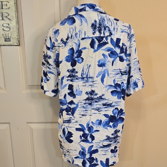George Vintage Mens Hawaiian Tropical Floral Button Shirt Short Sleeve Blue M - Picture 5 of 6